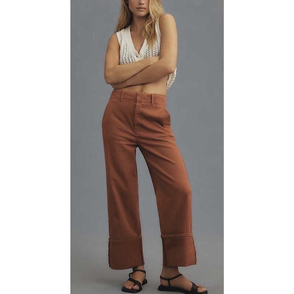 Anthropologie Pilcro Wide Leg Cuffed Chino Pants Sz 29 Burnt Orange Modern Craf